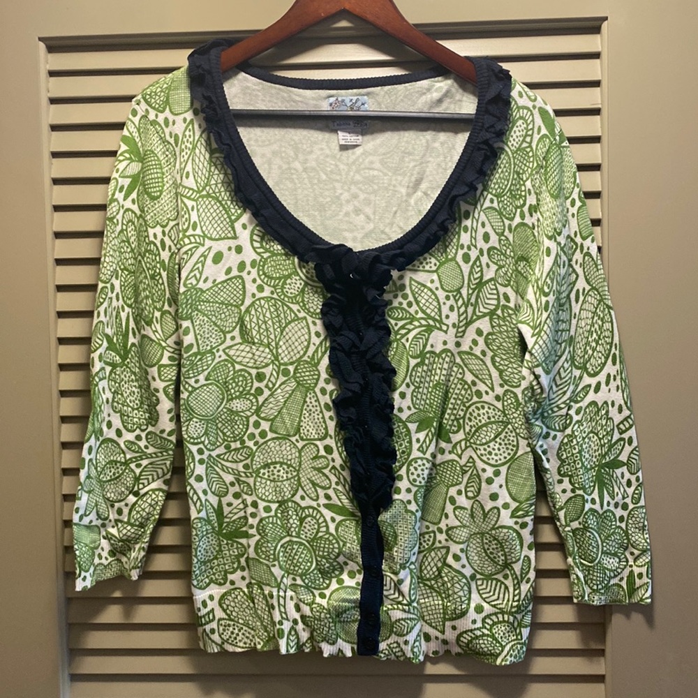 Green Patterned Anthropologie Cardigan